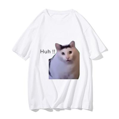 Huh Cat Meme T-shirty Śmieszne Fajne Klasyczne Męskie/Damskie Ubrania Harajuku Estetyczne T-shirt Vintage Unisex Streetwear Bawełniane Topy Y2k