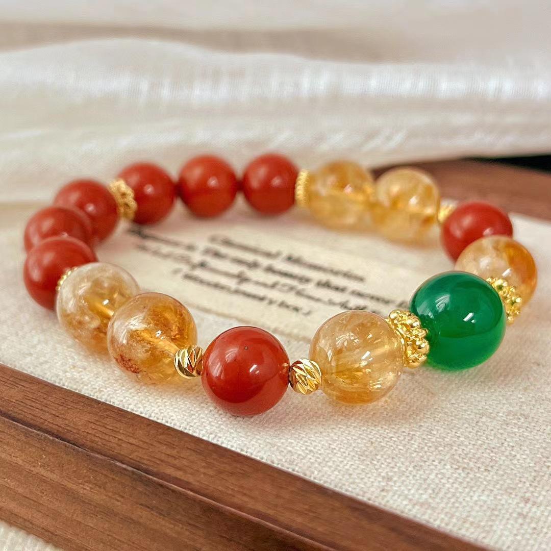 10Mm Retro Natural Citrine Chalcedony Bracelet Atmosphere Bracelet Redstone Jewelry