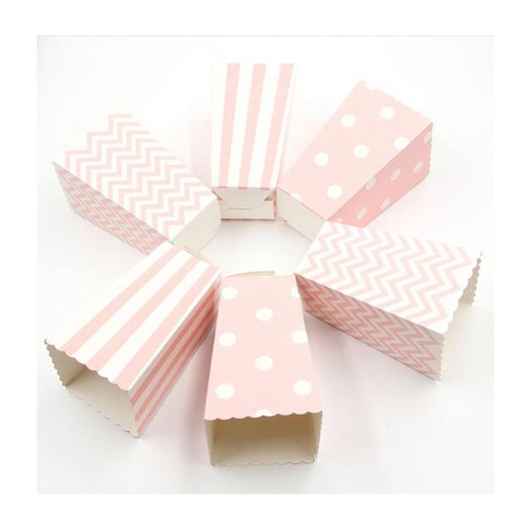12 stücke Rosa Streifen Welle Dot Papier Popcorn Boxen Tasche Geburtstag Party Dekoration Weihnachten Baby Shower Party Supplies