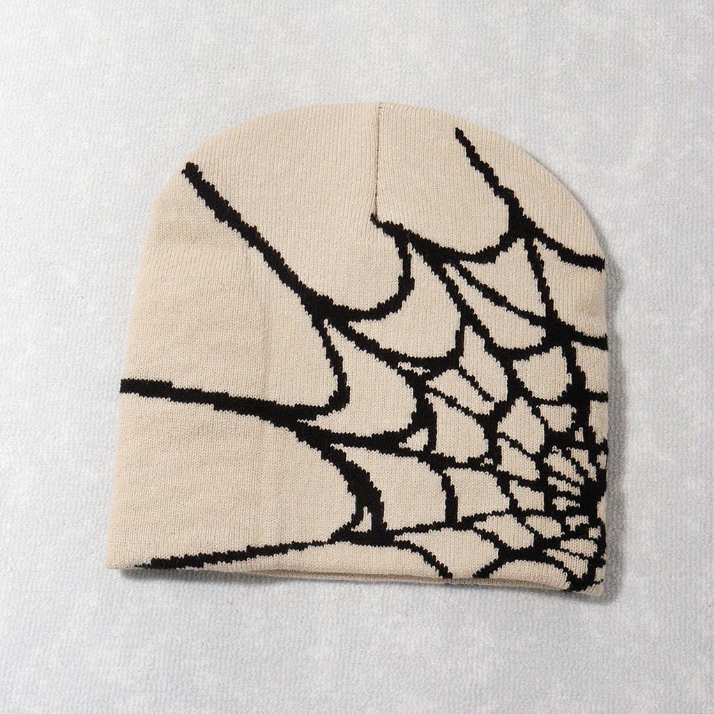 Hot-selling Y2K Spiderweb Knitted Hat European American Style Trendy Winter Beanie Jacquard Pattern 48-50cm Head Circumference