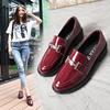 Small Leather Woman Shiny Oxfords Round Toe Low Square Heels Loafers Femme Creepers Ladies Comfy Sneakers Dress Flats