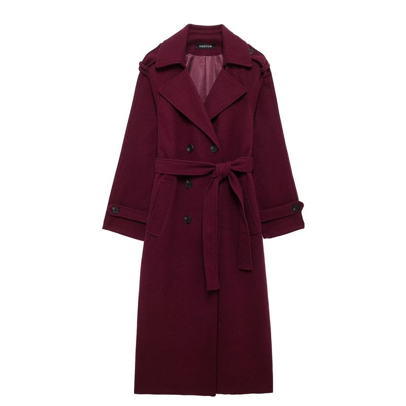 

Kaslead New Arrival Women s Fashion Style Fashion Classic British Style Blended Double Breasted Trench Coat Coat Overcoat Dark red M