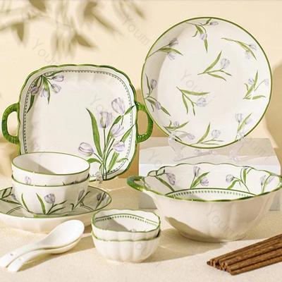 Fashion Flowers Ceramic Plate Luxury Restaurants Spaghetti Salad Plate Delicious Dishes Dining Plates Exquisite Home Tableware