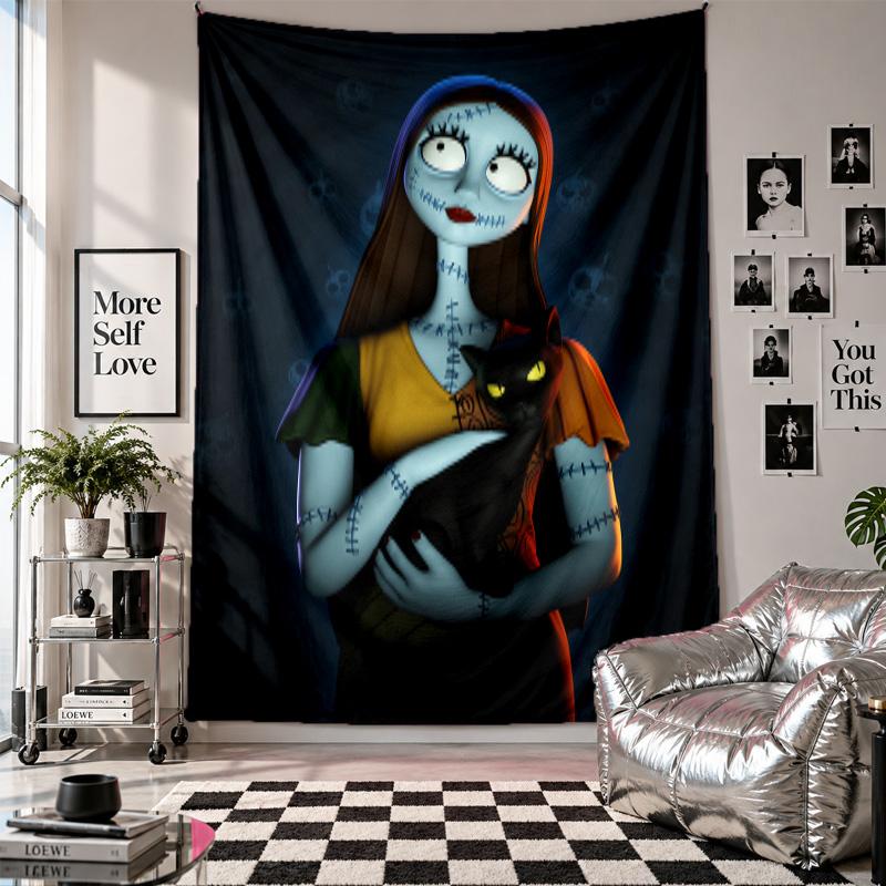 Wall TapestryThe Nightmare Before Christmas Jack Sally Art Hanging Cloth Decorative Background Cover for Room Decoration