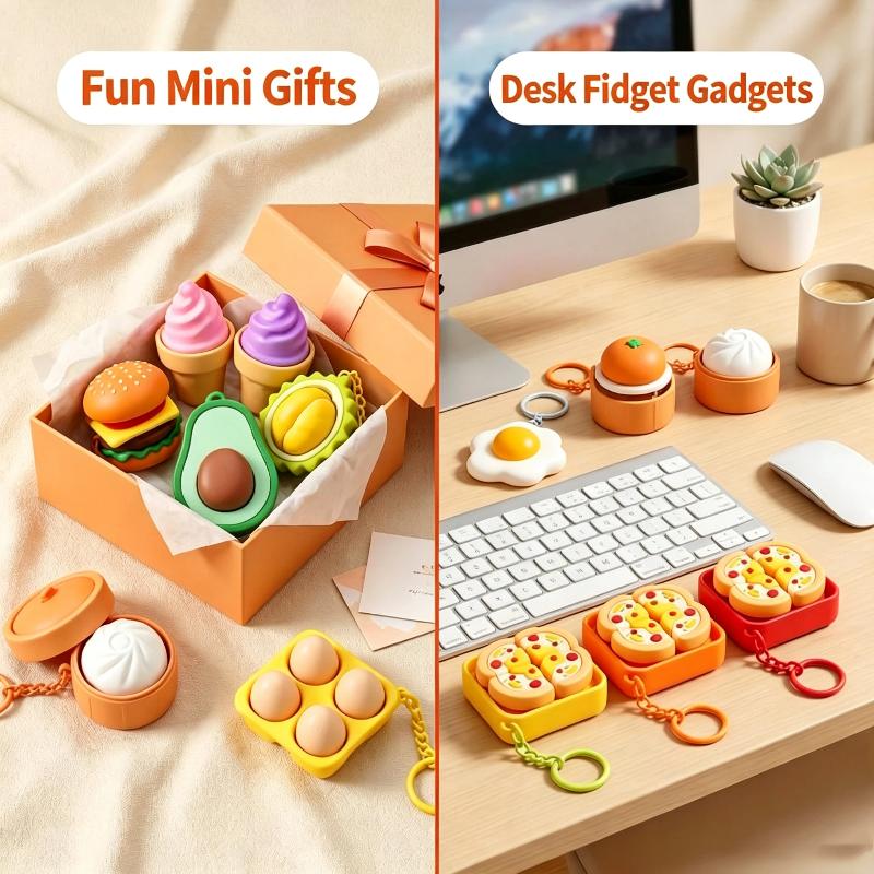 Food Shaped Anti Anxiety Stress Relief Keychain Realistic Creative Soft Squeeze Toy Key Ring for Kids Gift