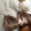 French soft lace bra for women's ultra-thin and sexy breast-proof sagging and seamless steel-rimmed back underwear
