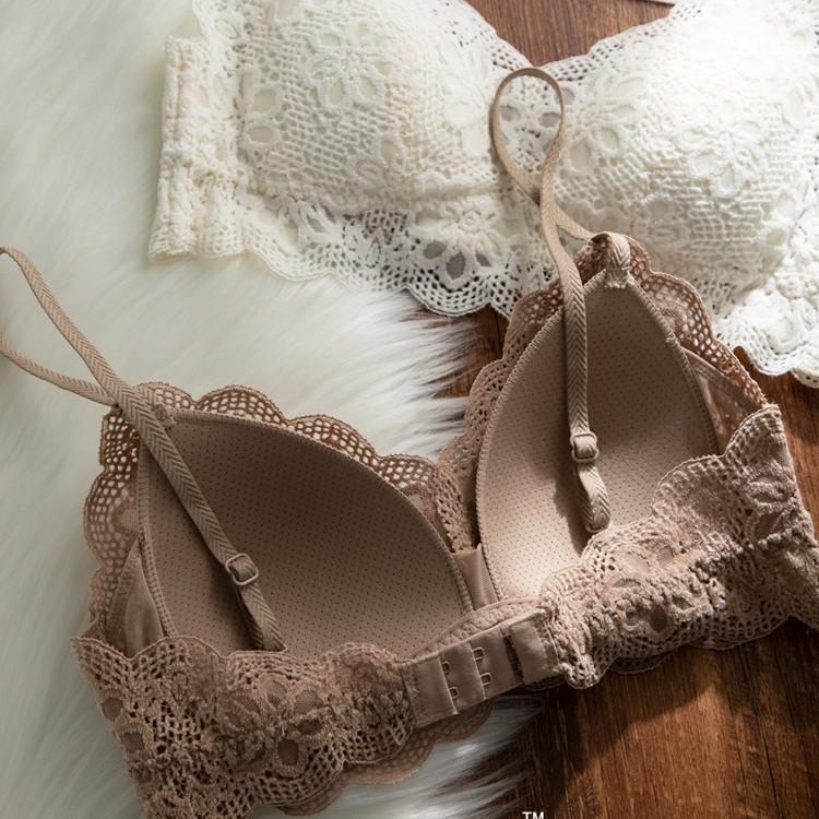 French soft lace bra for women's ultra-thin and sexy breast-proof sagging and seamless steel-rimmed back underwear