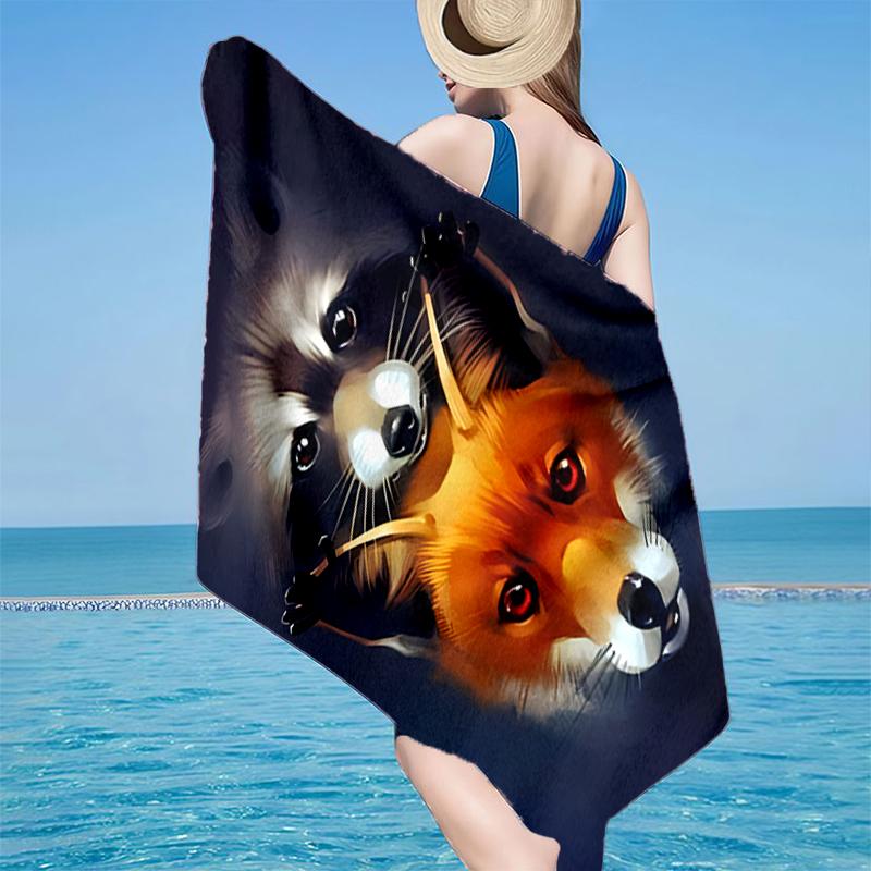 Raccoon And Fox Friendship Beach Towel, Super Soft Microfiber, Gift for Her/Him, Birthday, for Pool, Beach, Travel, Home Decor Fan gifts