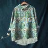 2026 Ethnic Style Women's Retro Loose Plus Size Long Sleeve Printed Lapel Shirt