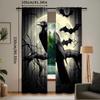 2Pcs Halloween Raven Curtain Scary Crow Full Moon Night Black Bat Spooky Misty Forest Decor Curtains Suitable For Living Room