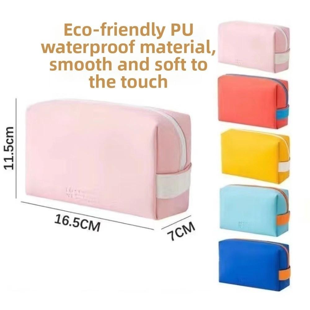 Large Capacity Cosmetic Bag PU Leather Multifunctional Design Toiletry Storage Bag Candy Colors Waterproof Travel Makeup Bag