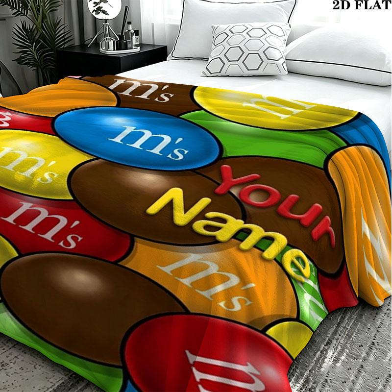 1PC M&M's Custom Name Patterned Flannel Blanket Suitable For All Seasons for Home Decor Warmth and Comfort Gifts Holiday Present