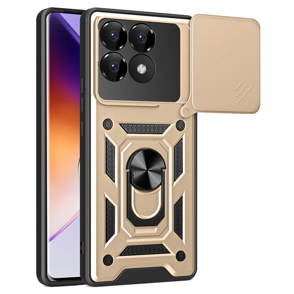 For Xiaomi Poco F6 Pro 5G/Redmi K70 5G/K70 Pro 5G Case PC+TPU Kickstand Phone Shell with Slide Camera Lid
