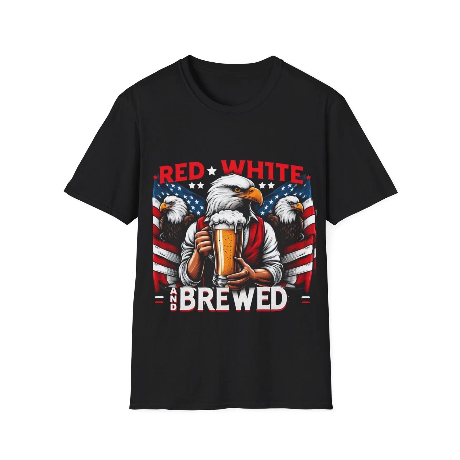 Red, White, and Brewed T-Shirt - Patriotic Beer Lover Apparel L
