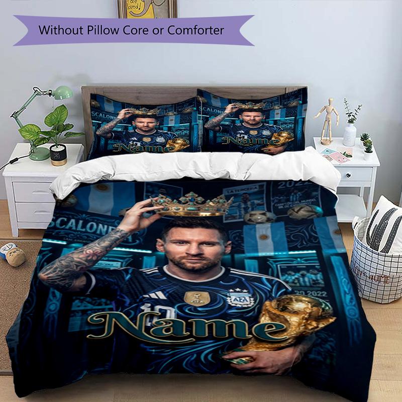 Messi World Cup Champion Personalized Name Bedding Set,Comfort Bed Linen for Boys Room Decoration,Perfect Gift for Match Fans,Wrinkle Resistant Duvet