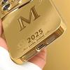 Simple Letter M Print Gold Metallic Paint Glass Phone Case For iPhone 17 16 15 14 13 12 Pro Max 14 15 Plus 17 Air 16E Cover