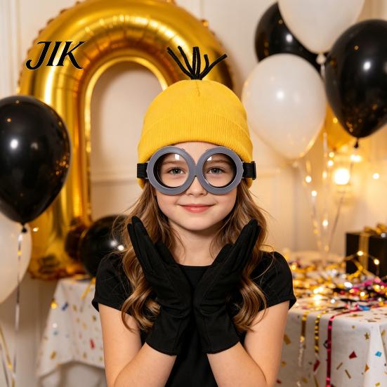 Funny Photo Booth Props Knit Hat Costume Set, Retro Round Glasses Suspenders Gloves, Halloween Party Stage Performance Kit Cosplay Accessories