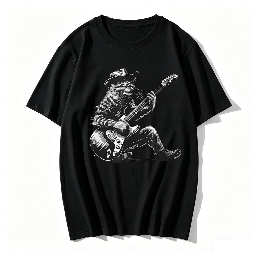 Rock Cat Musician Cat Guitar Design Cat Playing Guitar Tshirt