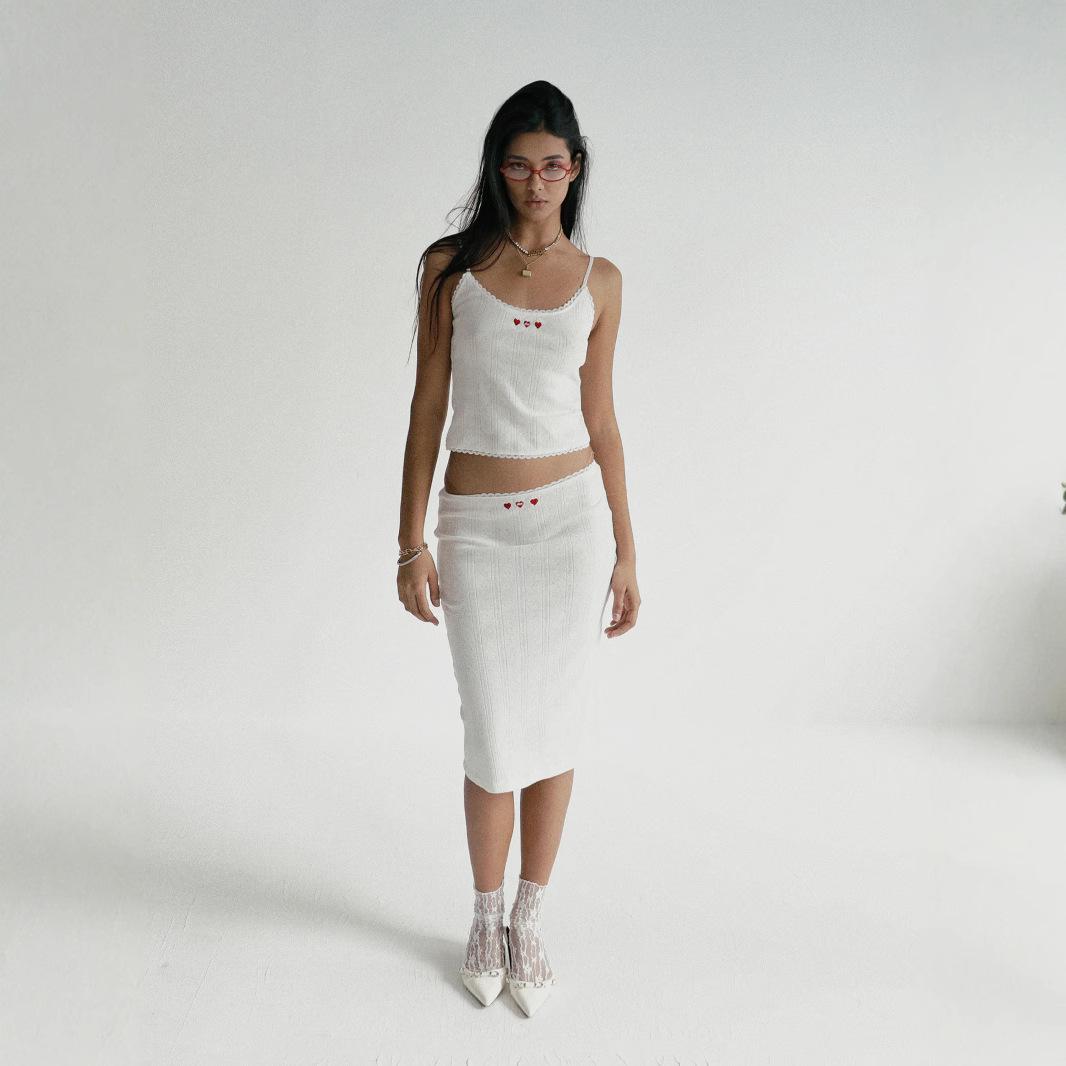 

BadBlood Lace-Trim Strappy Heart Embroidery Sexy Top Vest S