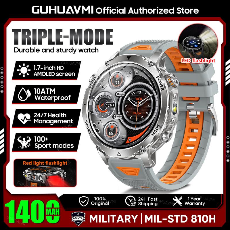 New TANK Ultra 1400mAh Battery Military Smart Watch 10ATM Waterproof Heart Rate Tactical LED Flashlight Men Sports Bracelet