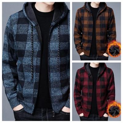 Herren Pullover Jacke Mode Wintermantel Fleece Kapuzenpullover Hohe Qualität Luxus Kariert Kapuzenstrickjacke Männliche Oberbekleidung