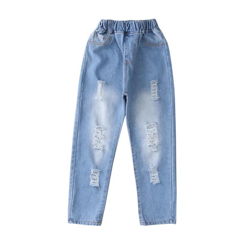 Spring Autumn Teenager Ripped Denim Pants Children Trousers Kids Hole Pants Casual Boy Girls Jeans 3-12 Year Kid Clothes