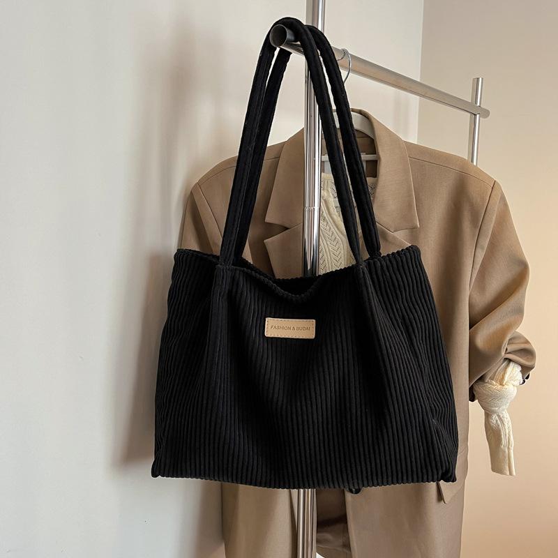 Large Capacity Corduroy Canvas Bag Schoolgirl Commuter Handbag Fashion Casual Shoulder Tote Bag