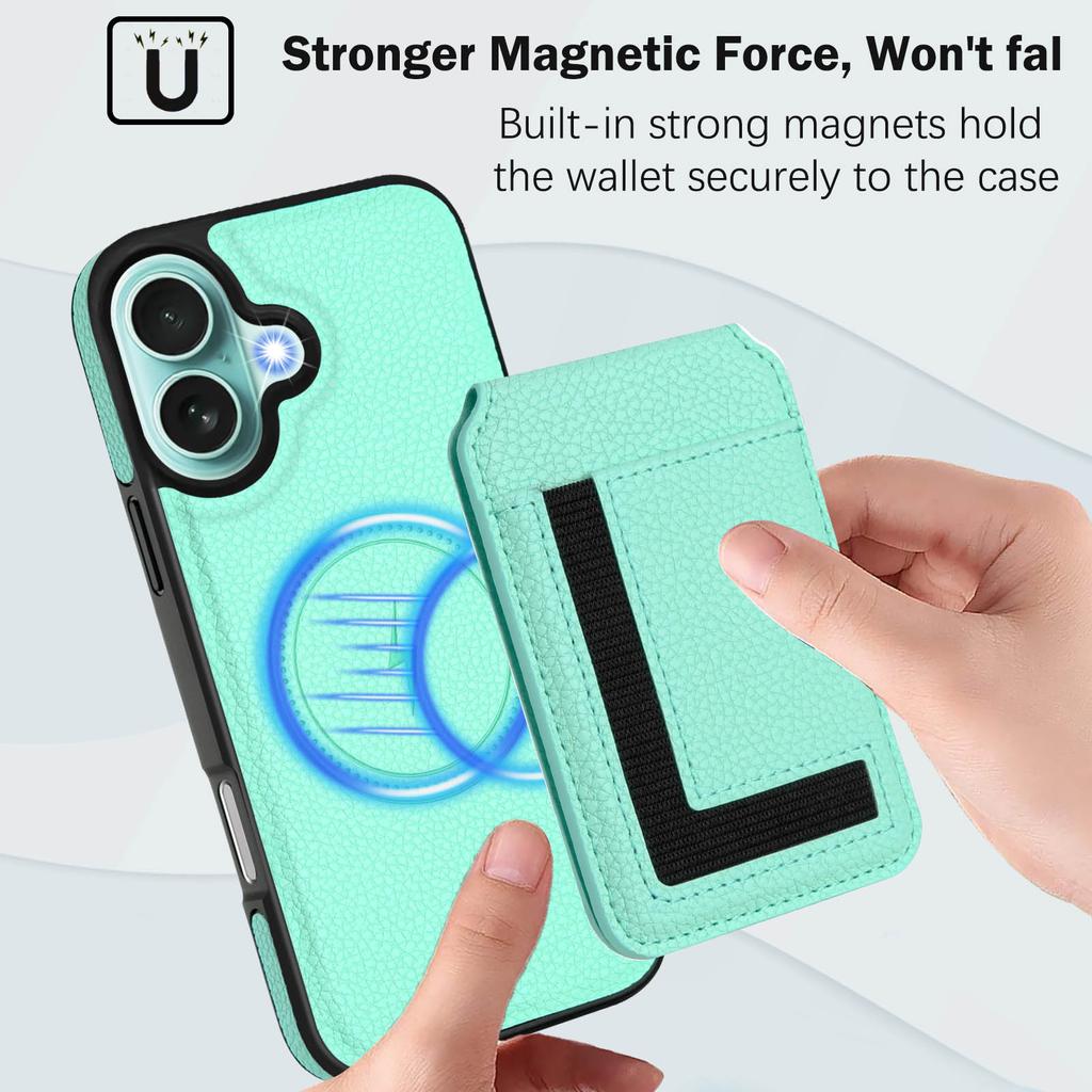 For iPhone 16 Plus Magnetic Case TPU+PU Leather Phone Back Cover with Detachable Card Holder