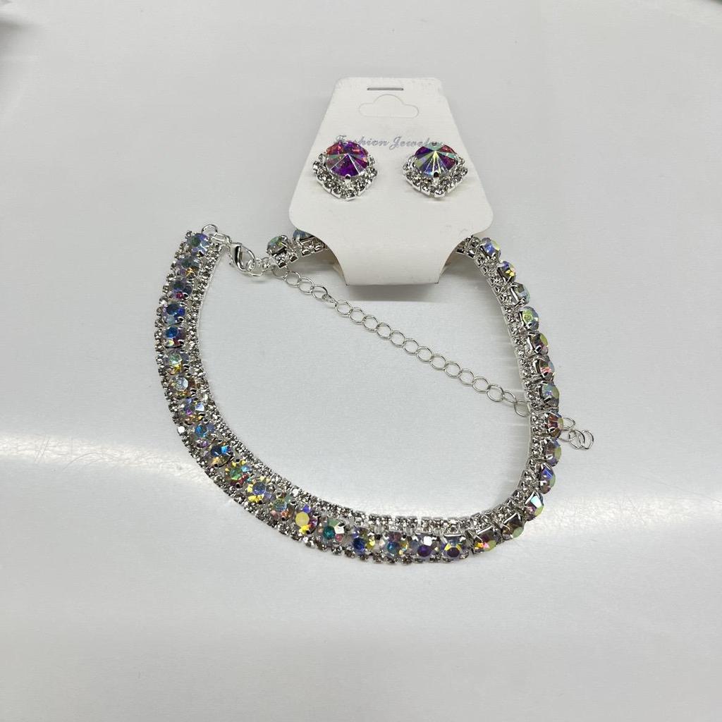 Luxury European & American Diamond Drop Necklace and Earrings Set - Elegant Versatile Jewelry