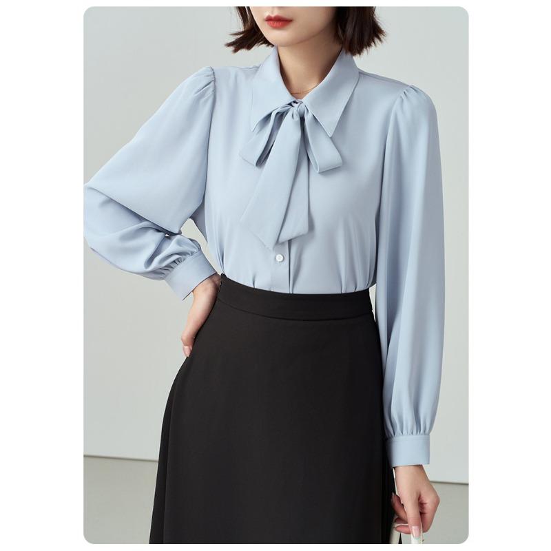 Spring and Autumn White Long Sleeve Chiffon Bow Shirt Women's Professional Formal Inner Top