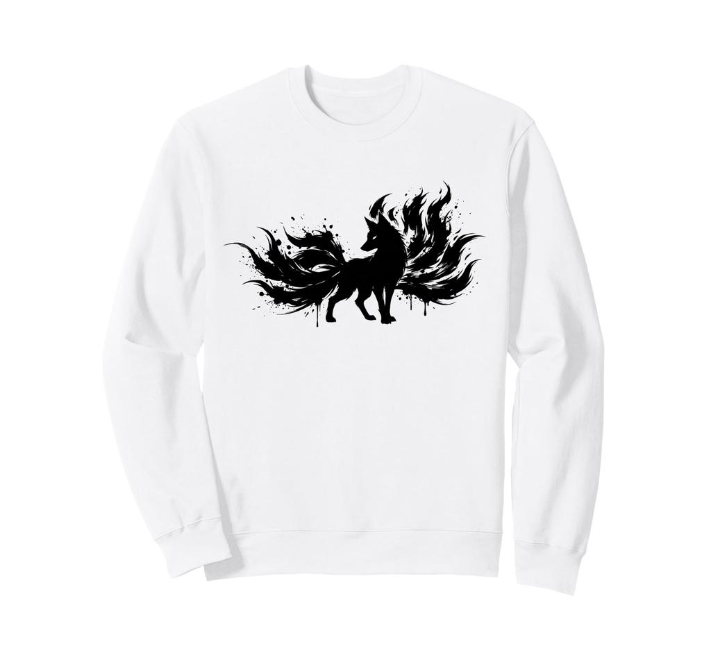 Nine-tailed Fox (Kitsune) Yokai (Japanese Monster) Japanese Style Ink Painting Silhouette Sweatshirt