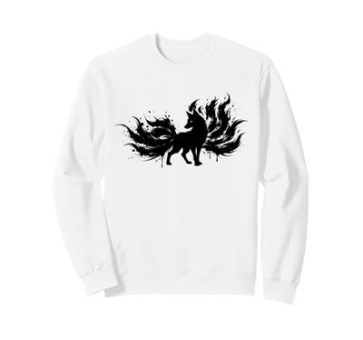 Nine-tailed Fox (Kitsune) Yokai (Japanese Monster) Japanese Style Ink Painting Silhouette Sweatshirt