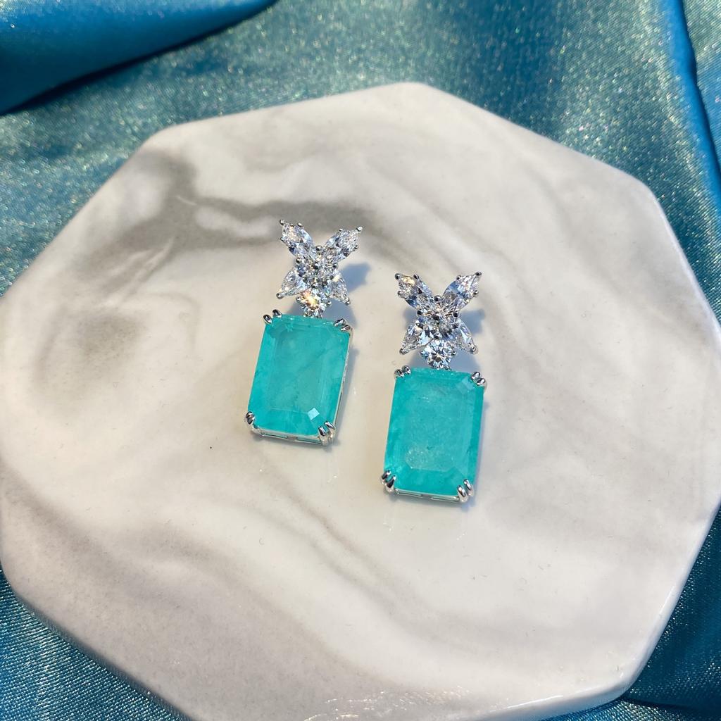 Oval  Silver Four-leaf Clover Rectangular Earrings Paraiba Earrings 10*14 Fashion All-match Jewelry Party Gifts
