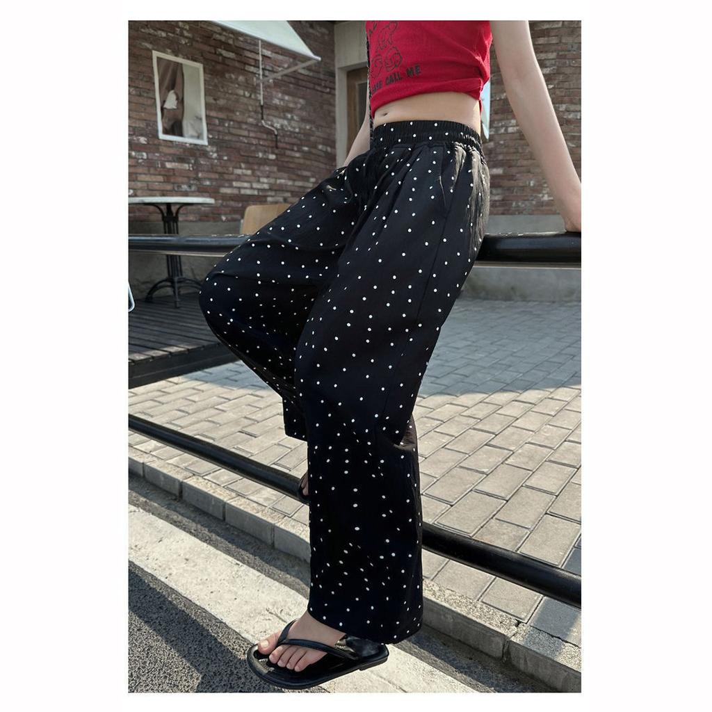 Dziewczęce Dziecięce Letnie Spodnie z Polka Dot Proste Nogi Dziecięce Spodnie Odporne na Komary Moda Cienkie Oddychające Dziecięce Szerokie Casualowe Spodnie