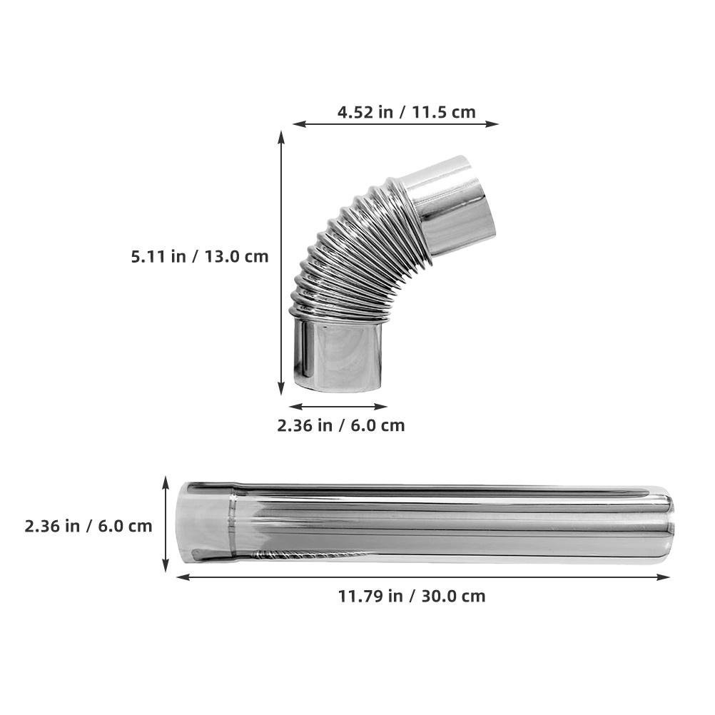 3Pcs Stainless Steel Chimney Flue Pipe Set 90 Degree Elbow Straight Tube Exhaust Vent Connector Stove Extension Gas Water Heater