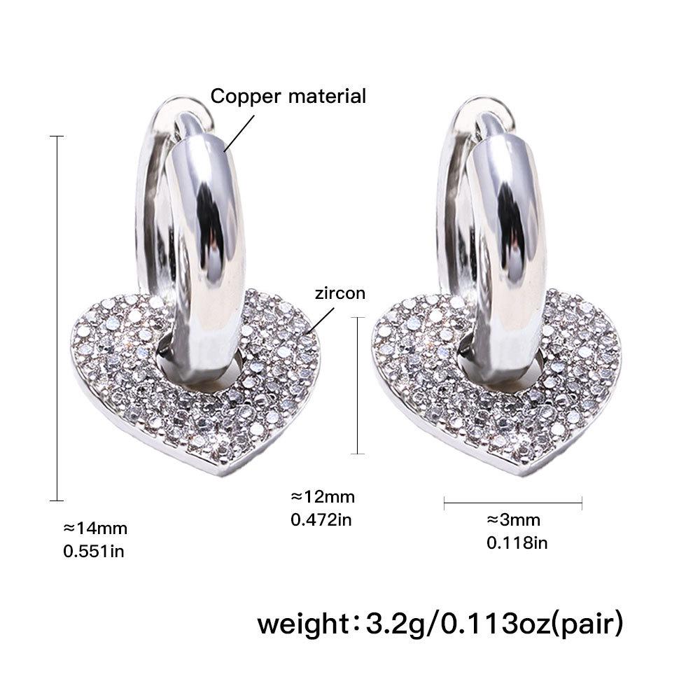 Zirconia Heart Earrings: Trendy Artistic Retro Design, Simple Peach Heart Ear Clips.