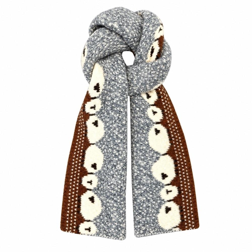 Color Contrast Winter Knitted Scarf Thick Plush Wool Blend Neckerchief Christmas Gift