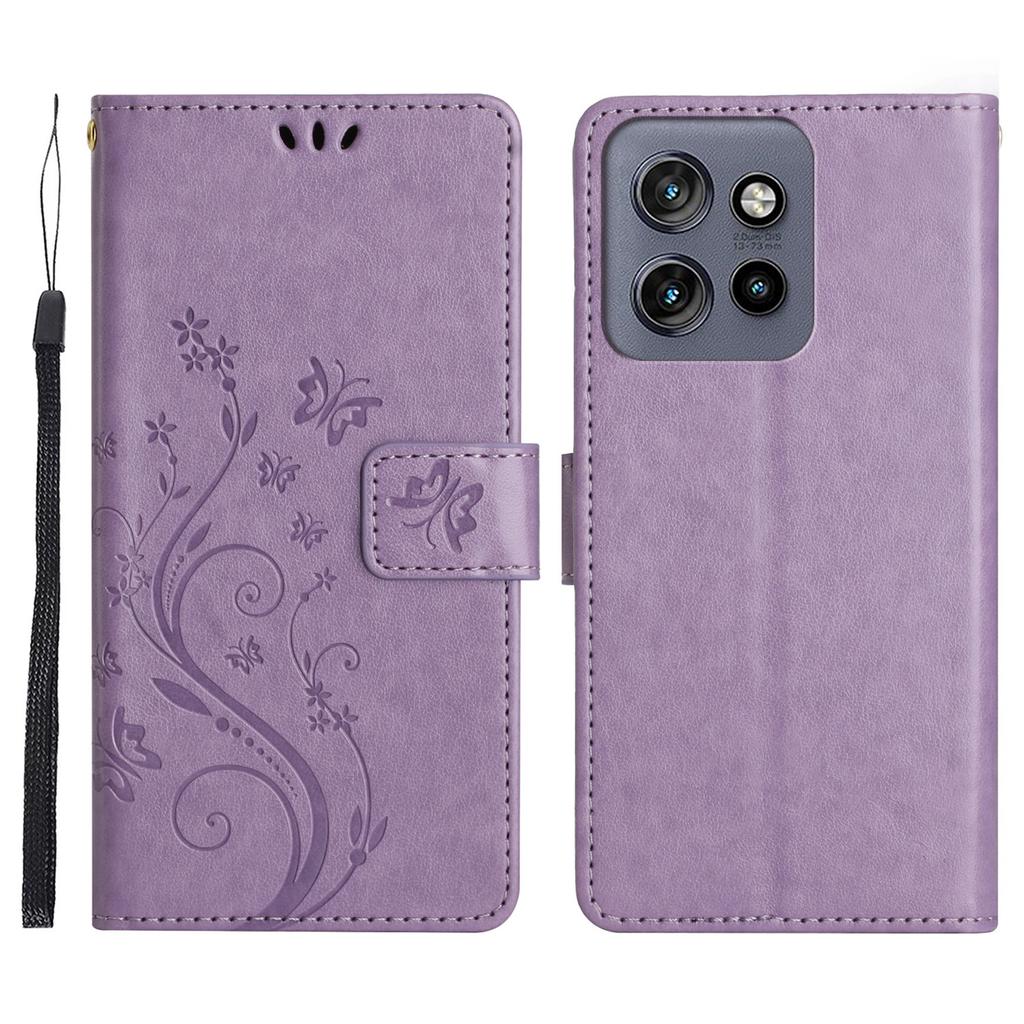 For Motorola Edge 60 Neo 5G/50 Neo 5G Leather Wallet Case Butterfly Flower Imprinted Phone Cover with Strap