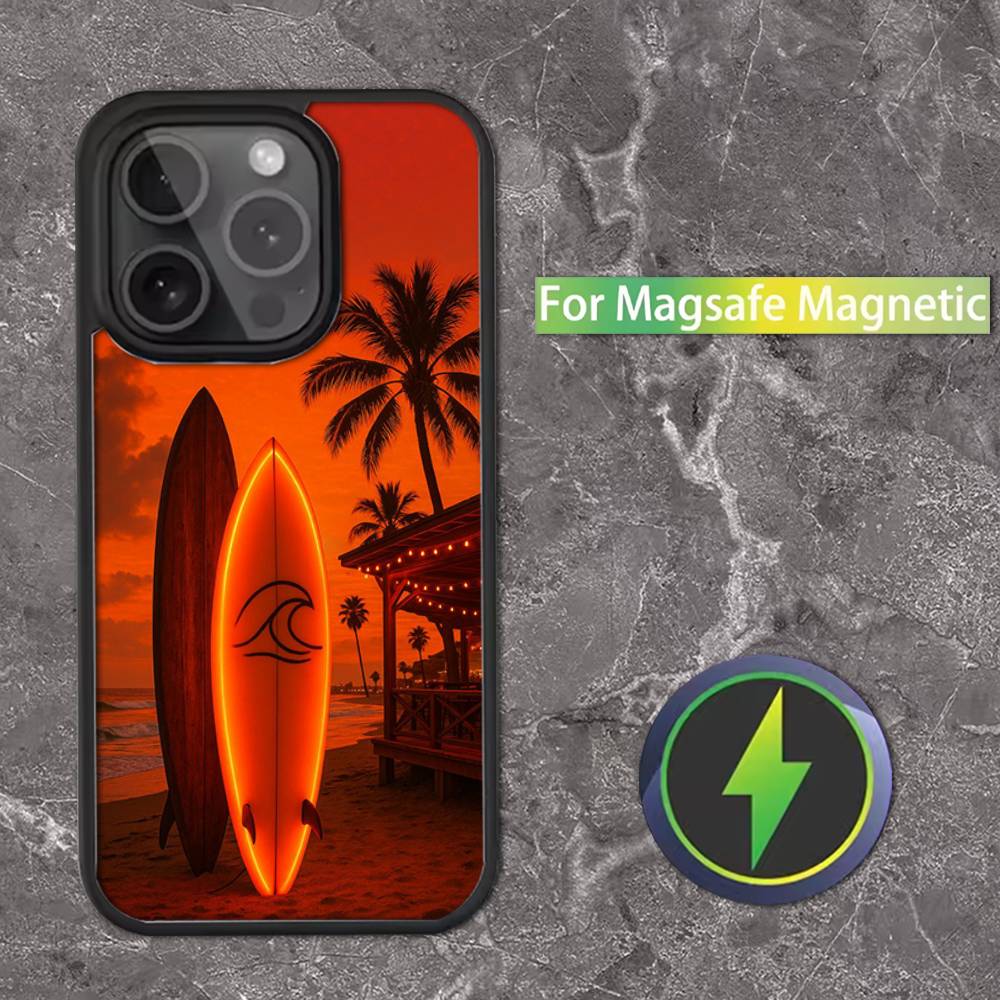 Surfboard Sea Phone Case For iPhone 16,15,14,13,12,11,Pro,Max,Plus,Mini,SE Magsafe Magnetic Wireless Charging