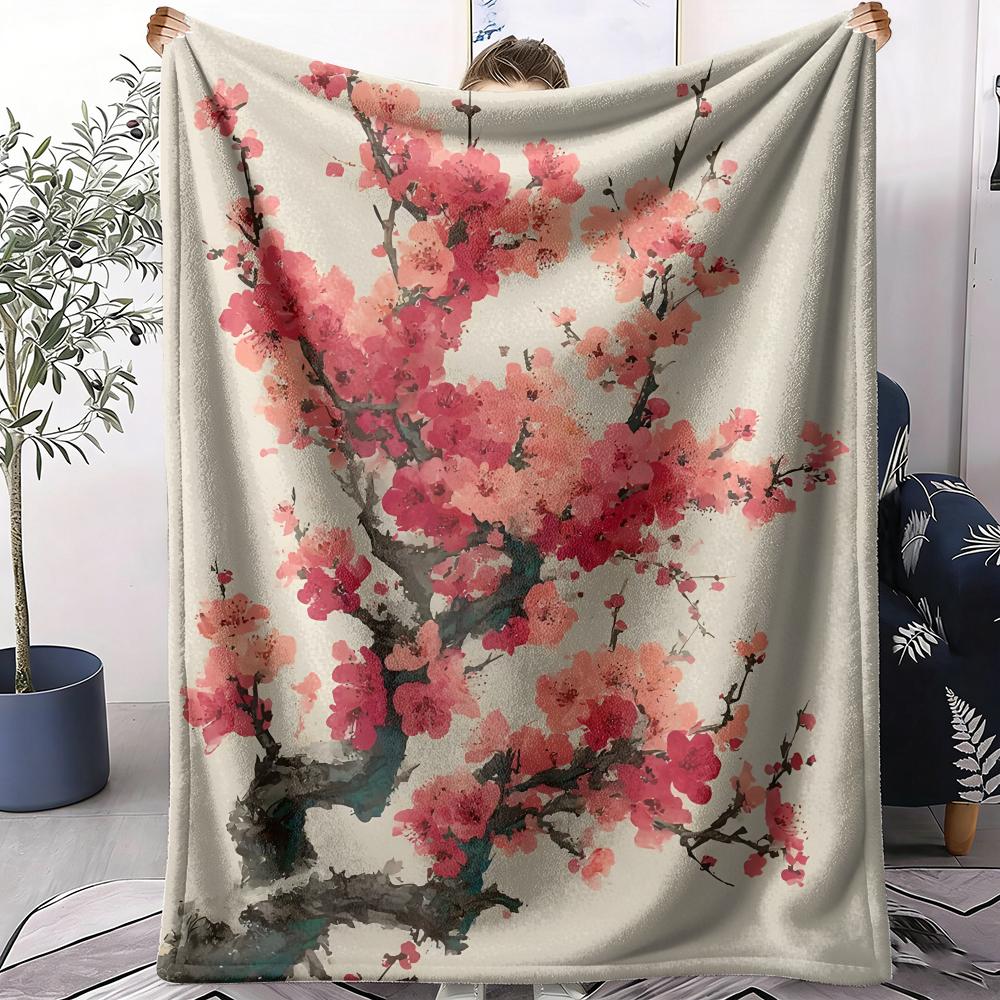 Plum Blossom Throw Soft Flannel AC Blanket Lightweight Summer Nap Throw Cozy  Blanket for Sofa Bed Travel Home