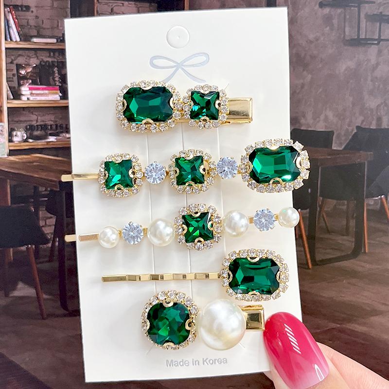 Fashion Shiny Luxury Full Crystal Pearl Women Barrettes Waterdrop Hair Clip Hairgrips Geometric Hair Accessories Korean Headwear