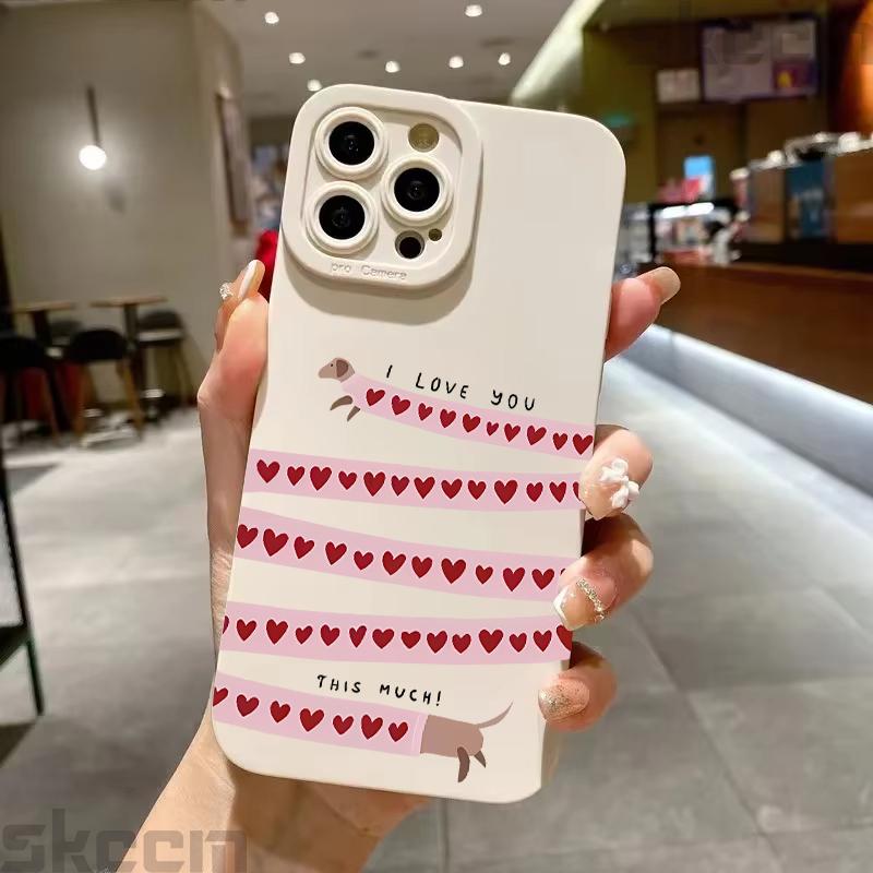 Pink Heart Sausage Dog Pattern Phone Case for Samsung Galaxy S25 Ultra S24 Plus S20 S21 S22 S23 FE A15 A35 A54 A55 Cover