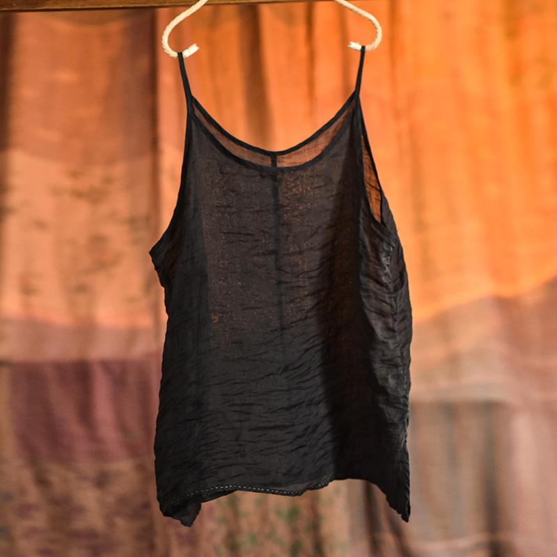 

Женские винтажные майки Johnature Ramie, однотонные футболки, летняя женская повседневная одежда, майки высокого качества One Size чёрный