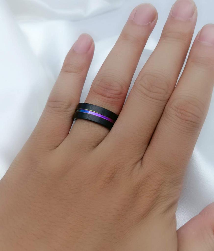 His and Hers Couple Rings Black Gold Color Womens Purple Zircon Wedding Ring Titanium Steel Mens Ring Wedding Band Jewelry Gifts