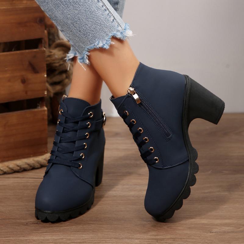 Winter Fashion Warm Women's Boots Brand Lace-up Designer Casual Boots 2026 Comfortable And Versatile Women High-heeled Boots
