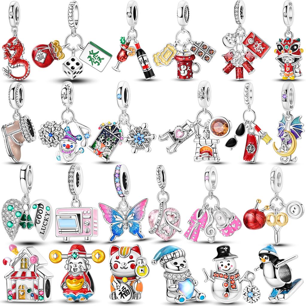 Copper Winter Snowman Charms Bead Cz Zircon Chinese Elements Pendants Fit Original Bangle Bracelet Diy Jewelry Gift