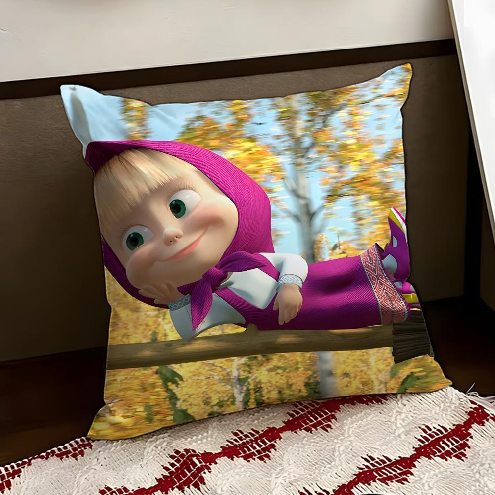 Cute MMasha and the BBear Cushion Cover Reversible Soft Durable Pillow Cover Home  Car MultiScene Use for Daily Comfort