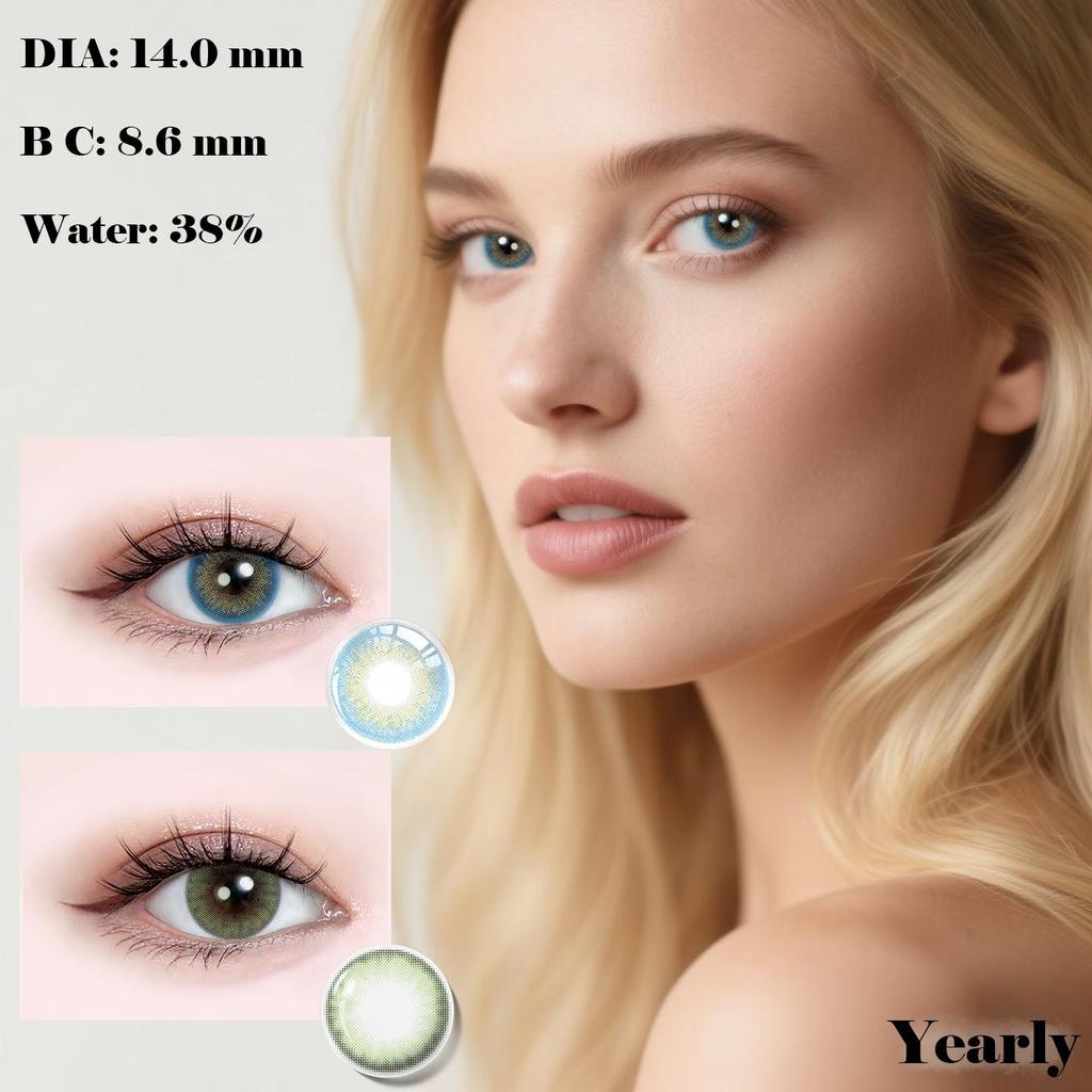 1 Pair Color Contact Lenses 14.0mm Yearly Use Soft Lens, Blue & Green Eyes, Cheap Comfortable