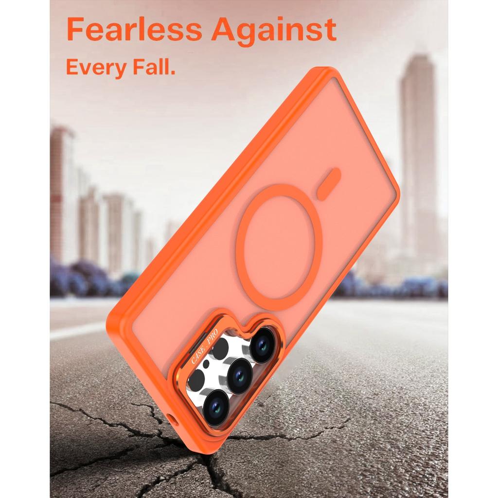 Custodia Stand con Protezione Lente Metallica Magnetica Magsafe per Samsung S26 S25 Edge S24 S23 S22 Ultra Plus FE Copertura Bumper Antiurto