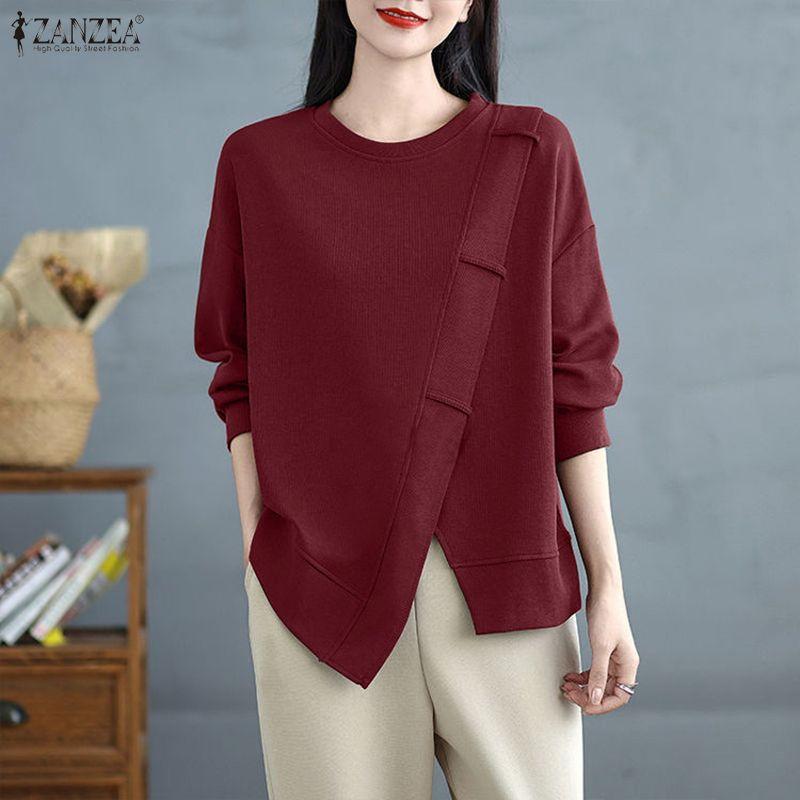 ZANZEA Women Casual Round Neck Long Sleeve Pullover Sweatshirts